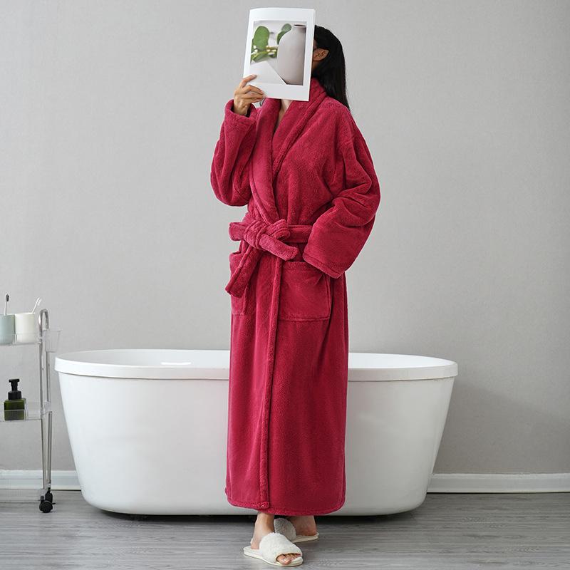 Couple's Thickened Coral Fleece Bathrobe - Autumn/Winter, Plus Velvet, Shawl Collar, Long Sleeve, Plus Size Homewear