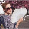 Embroidered Flower Feather Fan Vintage Hand Fan for Costume Dancing Handheld Folding Fan Performances Wedding Party