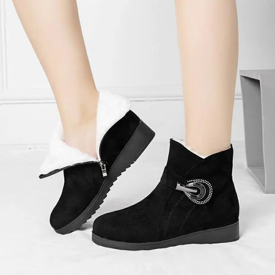 Fashion Solid Color Plain Woman Shoes Zip Work Autumn Winter Plush Warm Boot Fashion 2025 Chic and Elegant Furry Snow Boots for Women
