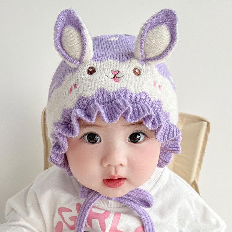 New baby hat autumn and winter cute boys and girls newborn knitted wool rabbit ear hat