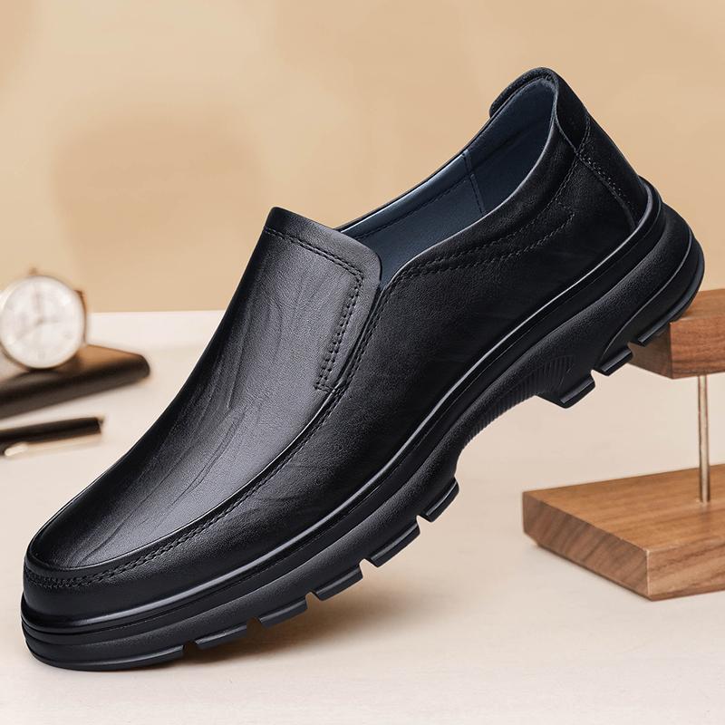 Fashion 100% Genuine Leather Men's Loafers Soft Cowhide Men's Casual Shoes Brand Anti Slip Black Brown Thick Soled Business Shoes tenis