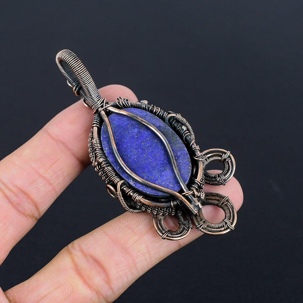 Lapis Lazuli Pendant Handmade Gemstone Jewelry, 999 Copper Wire Wrapped Pendant ,Unique Design Jewelry Pendant