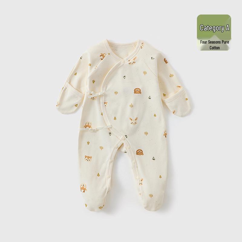 Baby Romper Pure Cotton A-Grade Crawling Suit with Hand & Foot Covers - Anti-Scratch Pajamas for Boys & Girls