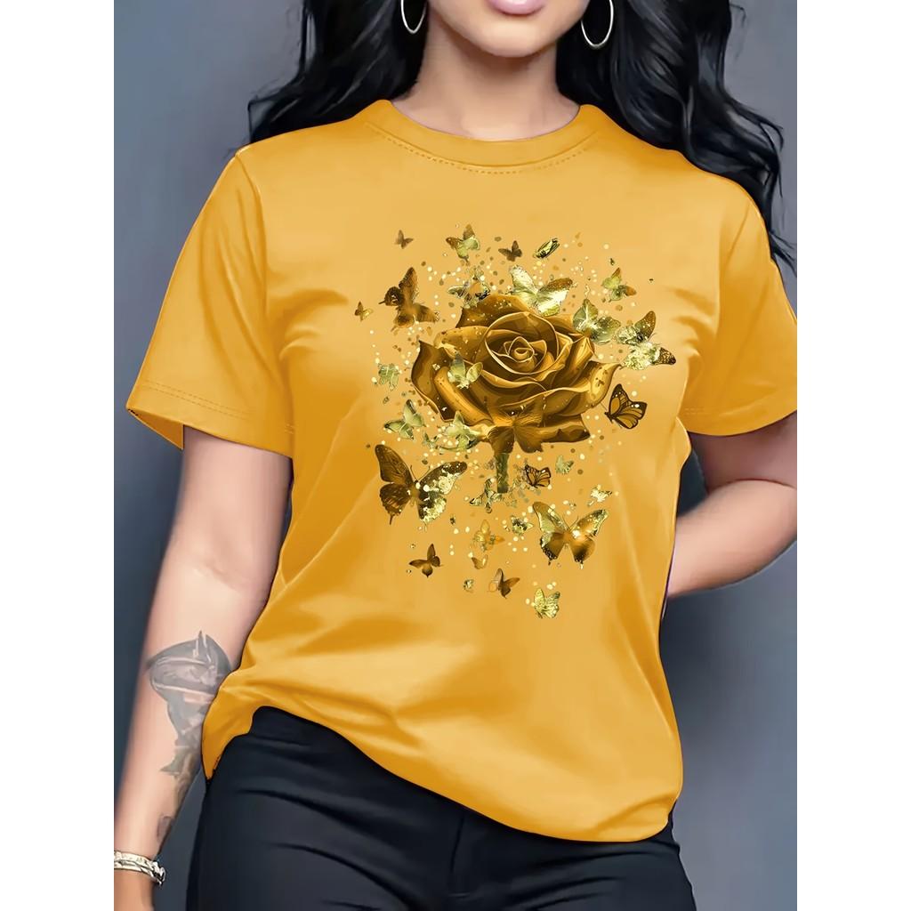 Ladies' casual short sleeved round neck T-shirt