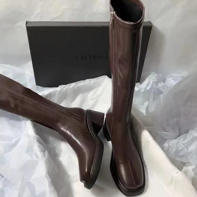 Womens Knee High Boots Temperament Slimming Long Tube Boots High Quality  Casual Soft Leather Boots for Women Botas Largas Mujer