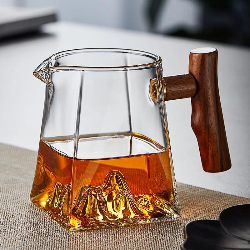 Wooden Handle Snow Mountain Fair Cup Household High Borosilicate Glass Tea Sea Tea Divider Square Glass Guanshan Cup