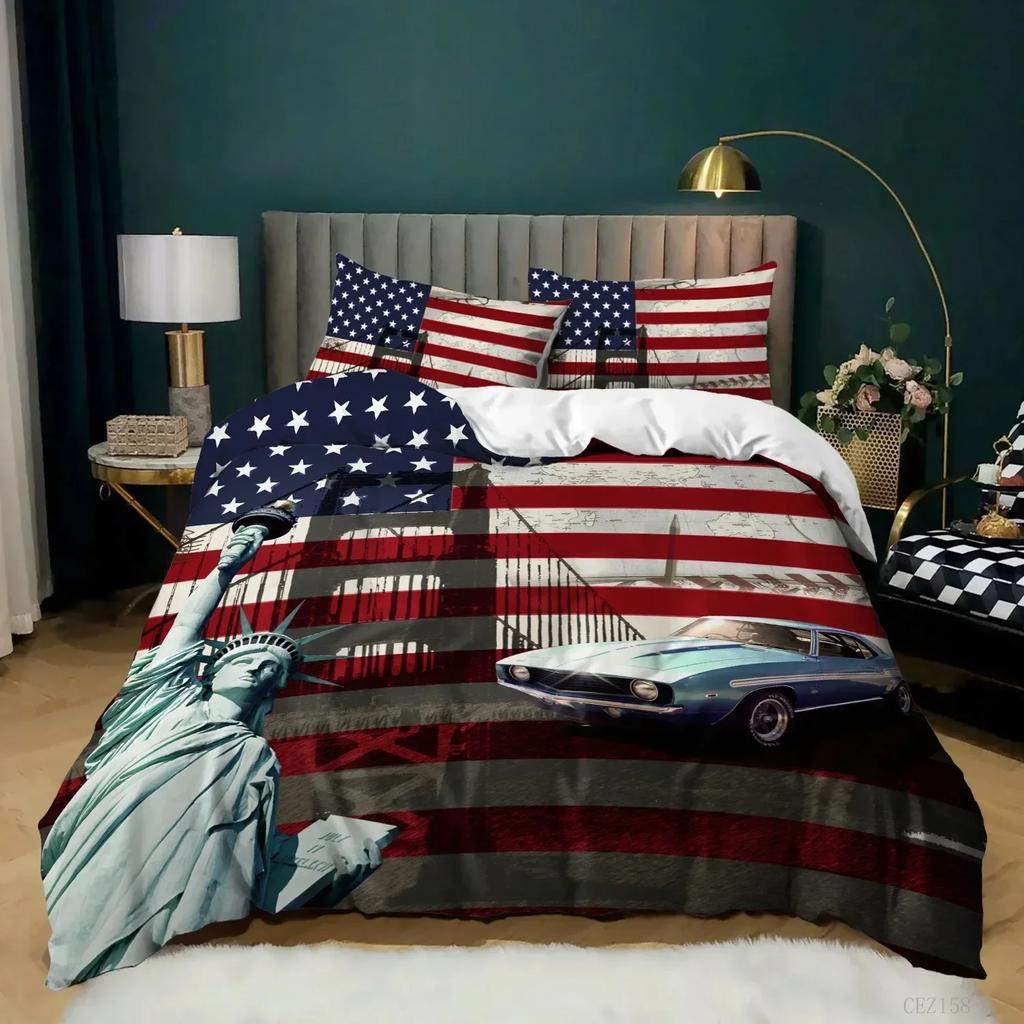 Comforter National Flag King Size Creative American Flag Bedding Set For Boy Teens Adults Microfiber Single Double