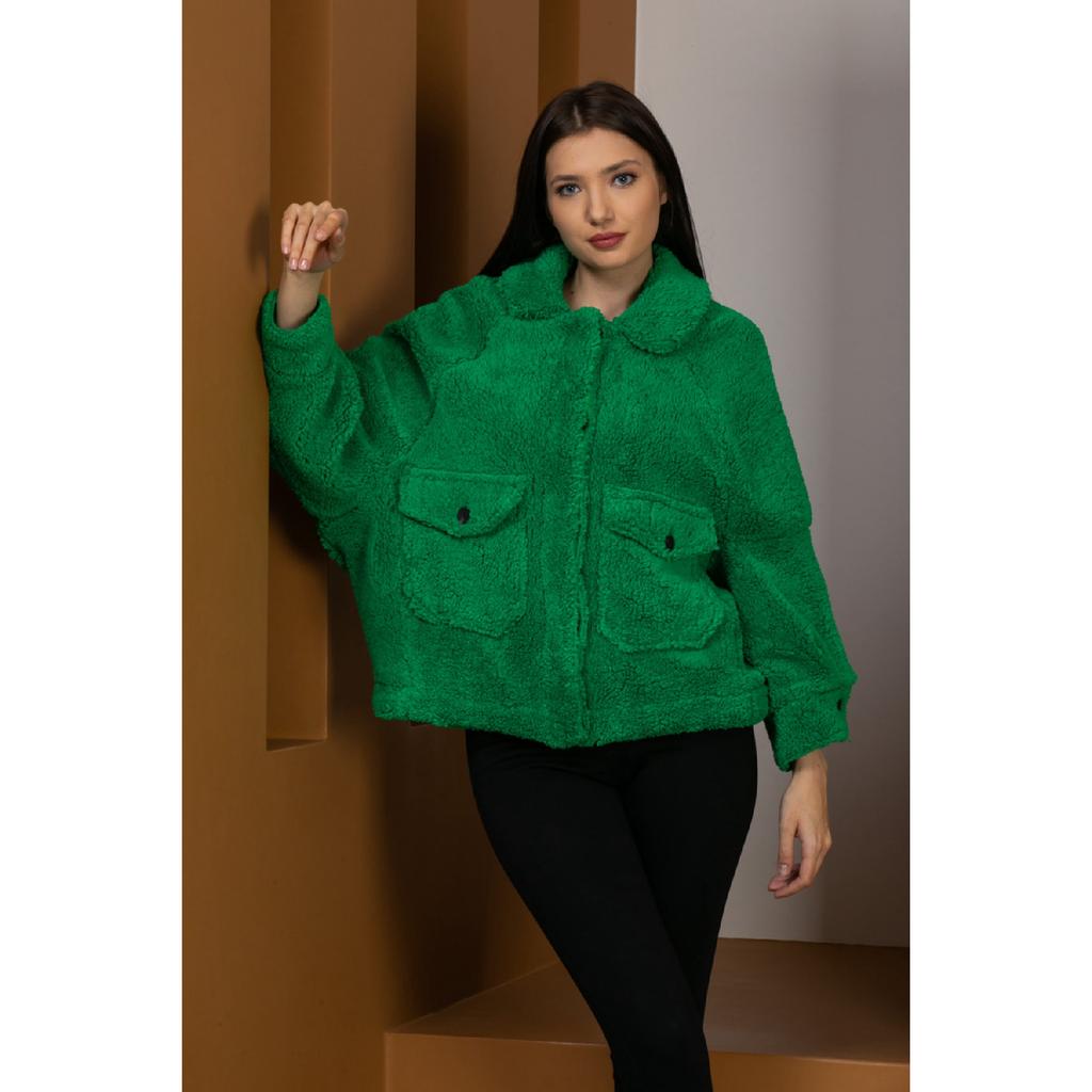 6821 Palton de pluș-bej închis