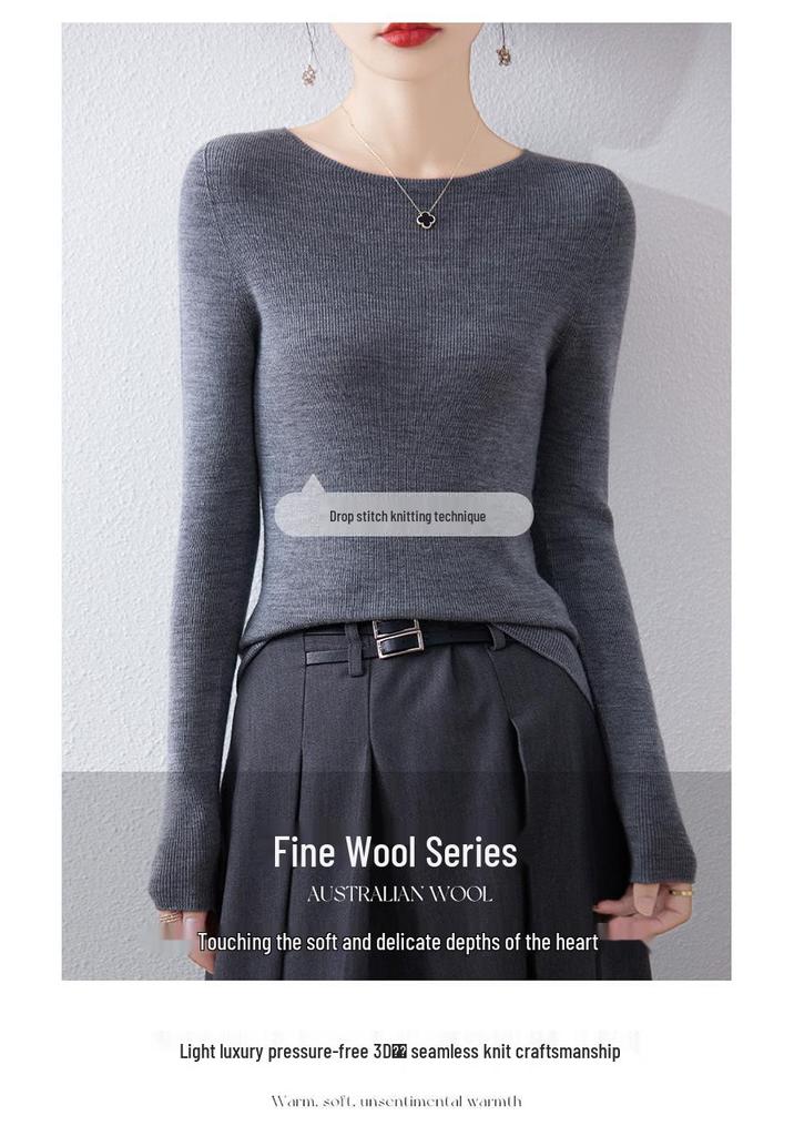 Women's Slim Fit Solid Color One-Shoulder Wool Sweater for Autumn/Winter
