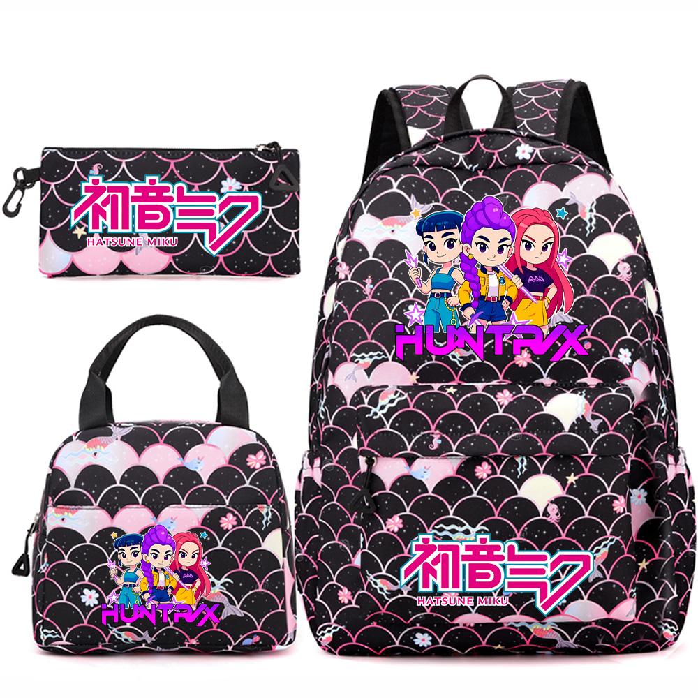 3Pcs/set Anime Cartoon Demon Hunters Printed Backpack Handbag Pencil Case for Teenger Student Girl Boy Large Capacity Waterproof Bookbag