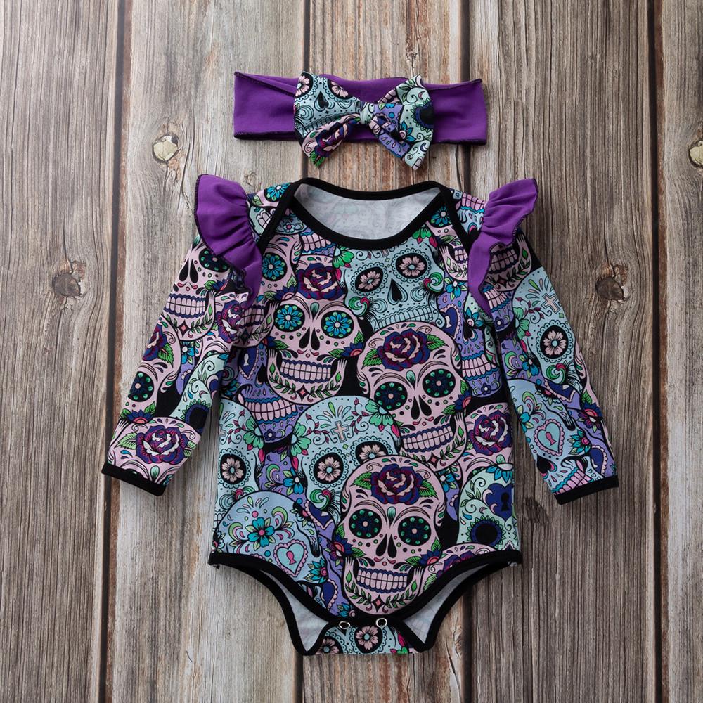 Newborn Baby Girls Long Sleeve Halloween Cartoon  Romper Jumpsuit