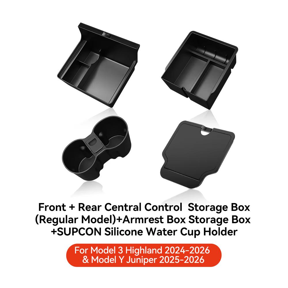 YZ For Tesla Model 3 Highland 2024 Model Y juniper 2025 Storage Box Center Armrest Hidden Box Cup Holder Organizer Accessories
