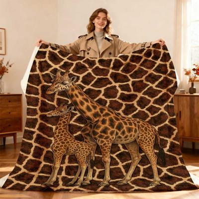 Gemütliche Flanelldecke mit Giraffenmuster, Weich Reißfest Realistisches Tierdesign für Wohnkultur, Braun Beige Ganzjahres
