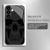 Custodia in vetro temperato con teschio nero per telefono adatta per Samsung Galaxy S26 S25 S24 S23 S22 S20 FE/Ultra/Plus cover posteriore antiurto