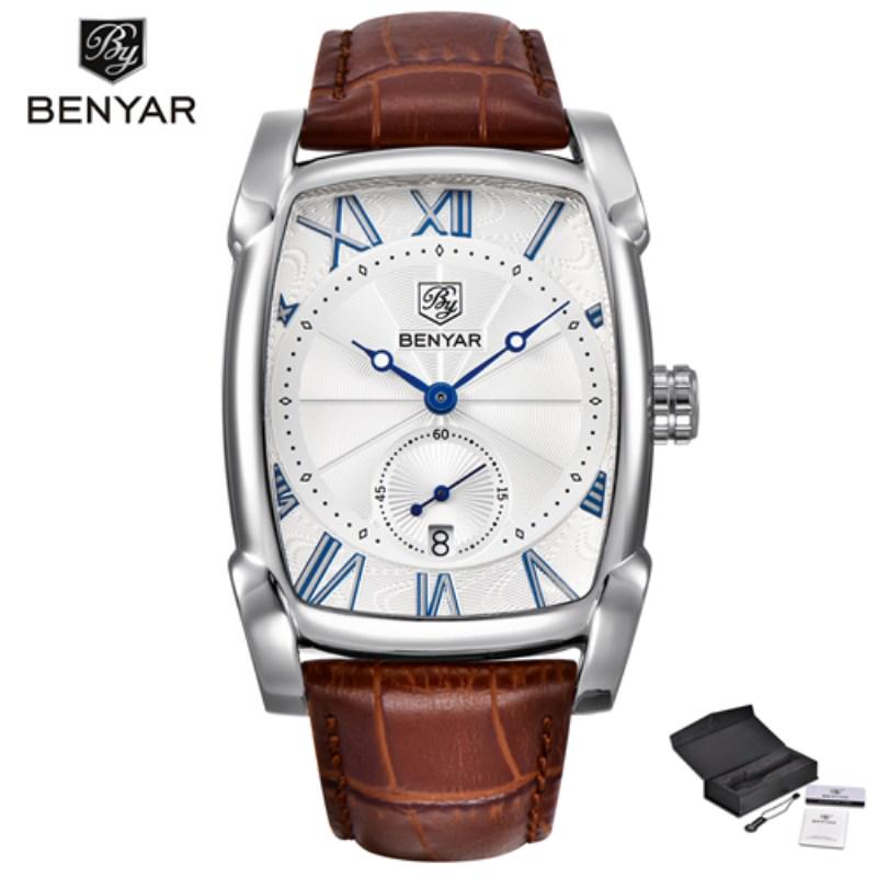 

BENYAR Роскошные брендовые кварцевые мужские часы, водонепроницаемые мужские кожаные мужские спортивные часы в стиле милитари, Reloj Homme