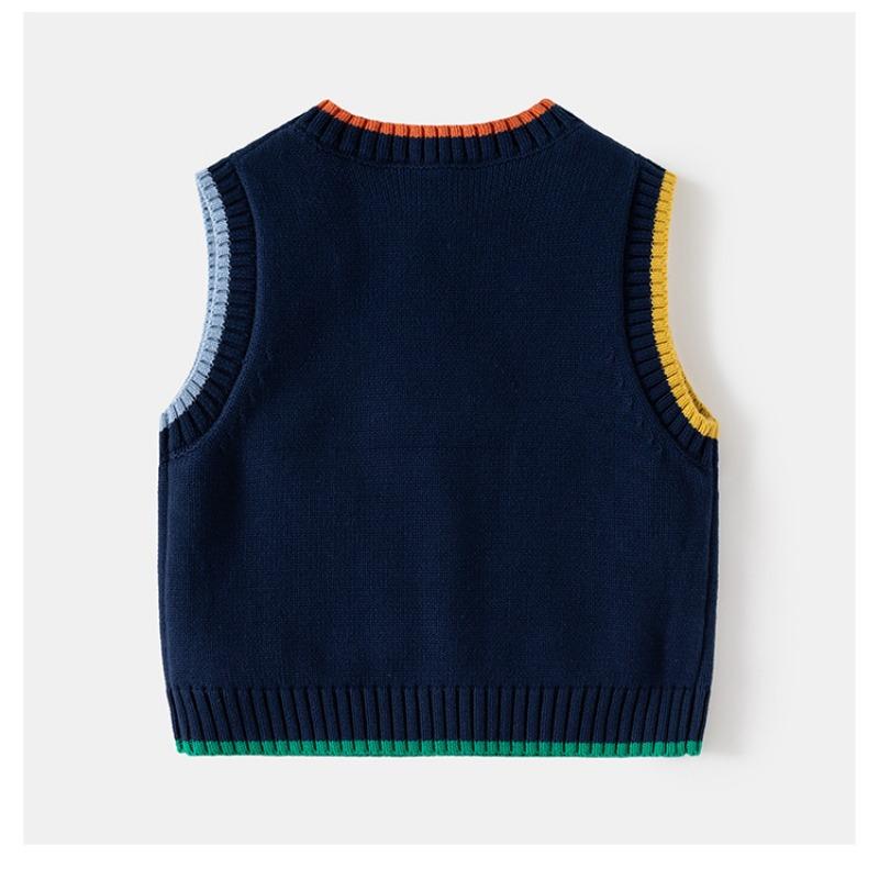 Cartoon Bear Pattern Sleeveless Pullover Knit Vest For Kids Boys And Girls
