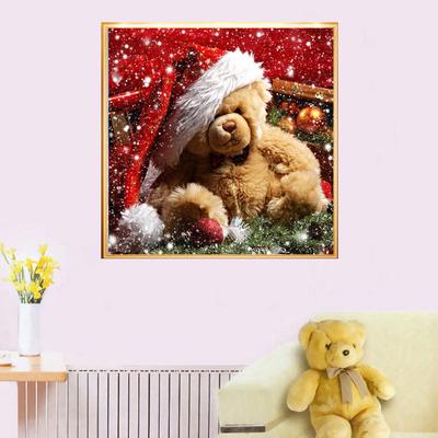 Pictură cu diamant DIY Ursul de Crăciun cu punct de cruce Broderie cu diamante Decor rotund complet Picturi cadou