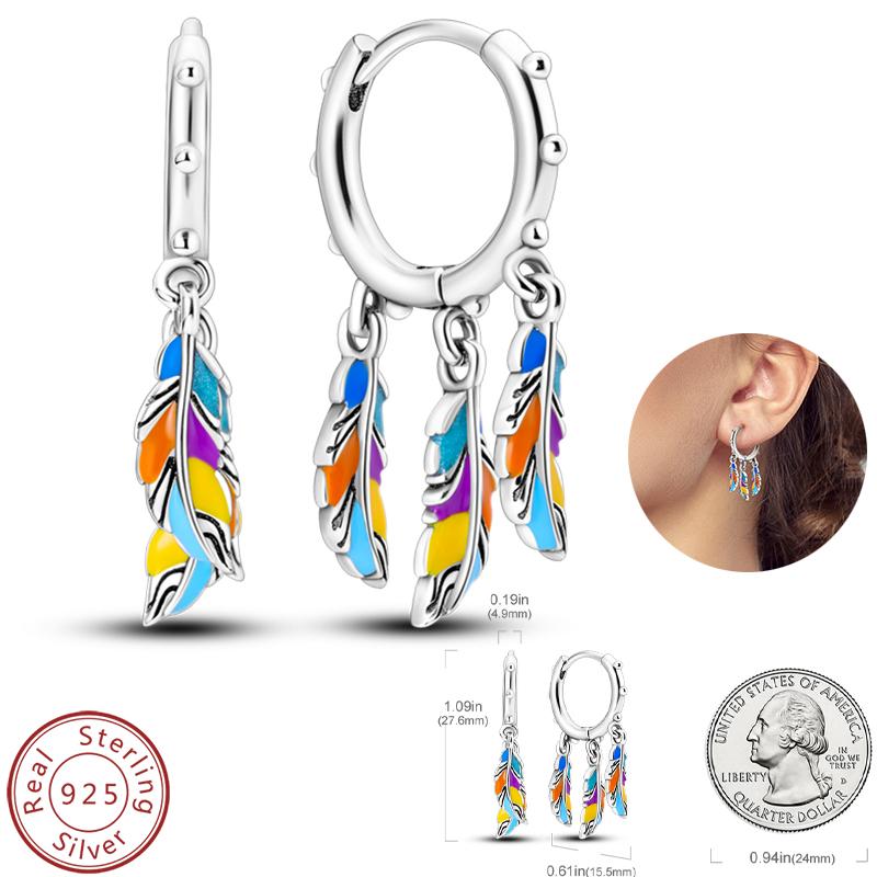 Real 925 Silver Palm Devil's Eye Feather Dream Catcher Design Luxury Earrings Fit For Engagement Fine Jewelry Gifts