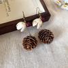 Silver Needle Round Resin Rattan Woven Earrings - Light Luxury High-End Studs, Fashionable Temperament Design