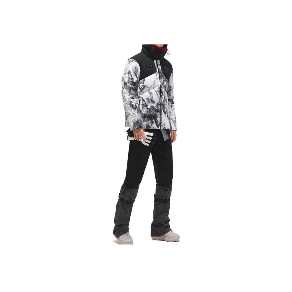 Anta Snow Mountain Full Print Casual Warm Water Resistant Hooded Short Down Jacket Unisex Jacket Pure-White 952347915-3