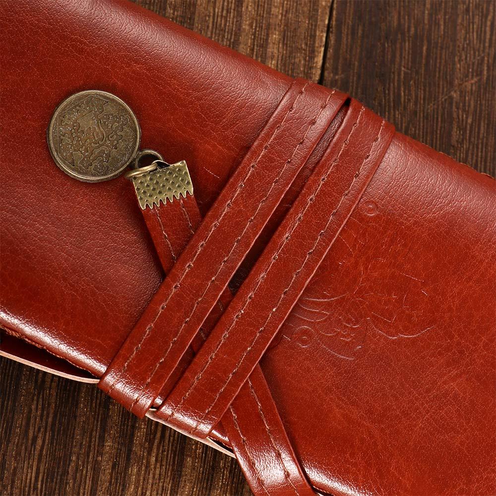 Girls PU Leather Retro Stationery Cosmetic Bag Roll Pen Bag Roll Pencil Bags Vintage Pencil Case