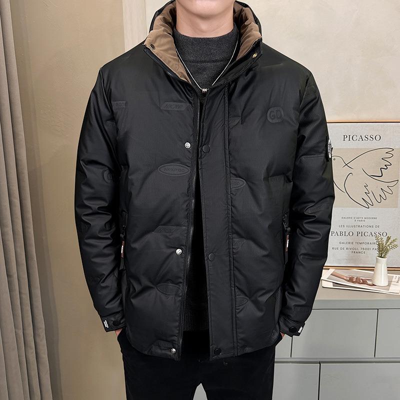 % White duck down jacket men's winter new warm and waterproof outdoor loose stand-up collar leather jacket men's clothing