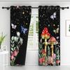 2pcs Funny Mushroom Window Curtains Forest Plants Butterfly Flowers Bedroom Blackout Curtains Black Theme Curtains Living Room