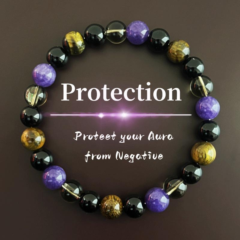 Shein TK Multistone Fashion Bracelet with Tiger Eye, Tea Crystal, Amethyst, and Obsidian.