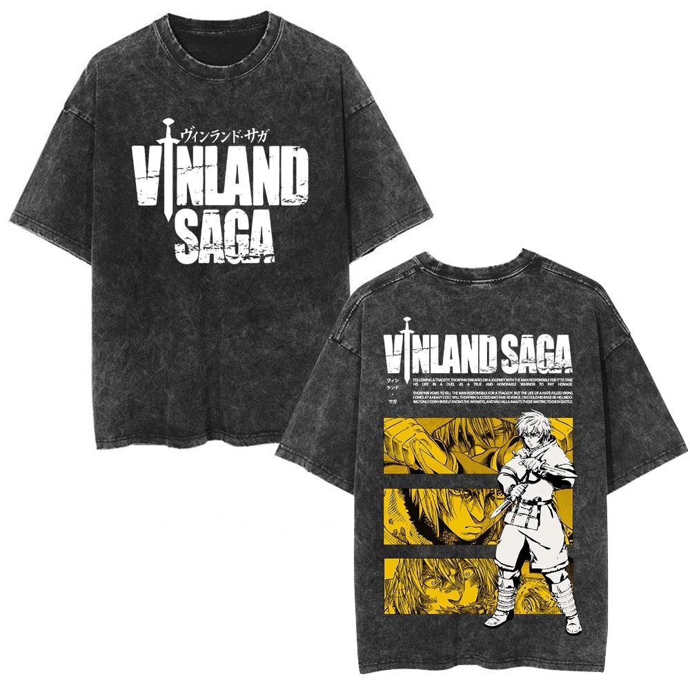 Vinland Saga Thorfinn Tshirt Vintage Washed Anime Manga Graphic Unisex Oversized Crew Neck Cotton Short Sleeve Tee Tops Hot