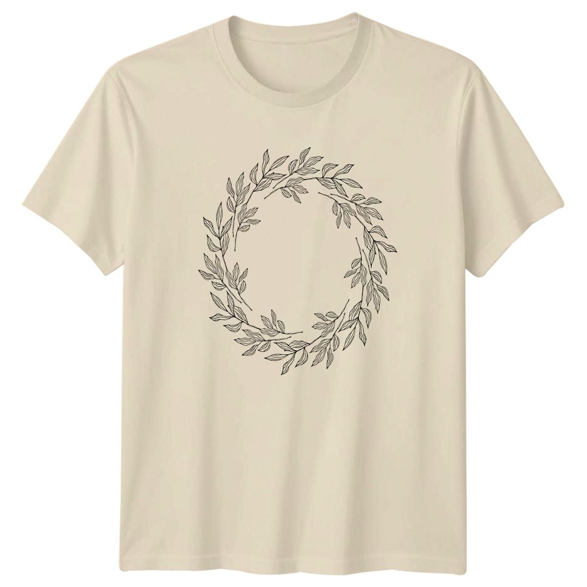 Aesthetic Line Art Botanical Foliage Wreath T-Shirt Minimalist Nature Art XXXXL