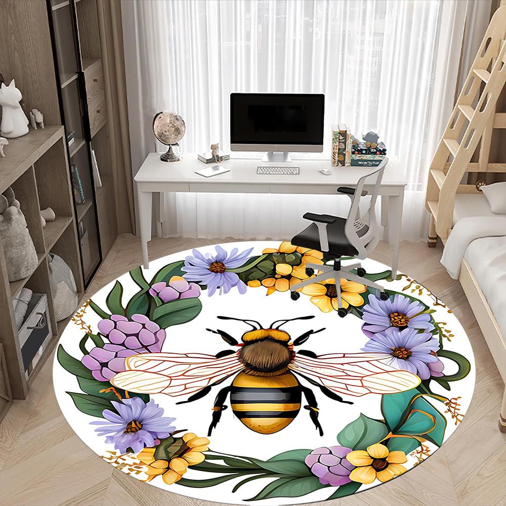 1pc Bee Wreath Chair Carpet for Office Non-Slip, Machine Washable Rug for Office, Room - Holiday Decor, Machine Made yy251029127