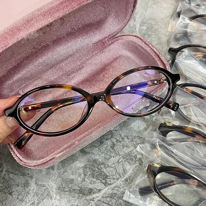 Y2K Retro Oval Frame Anti-Blue Light Glasses Sweet Cool Girls Black Leopard Glasses Vintage Simple Women Plain Glasses Eyewear