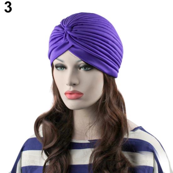 Modische Damen Indischer Stil Dehnbar Plissiert Turban Hut Kappe Kopfwickel Bandana
