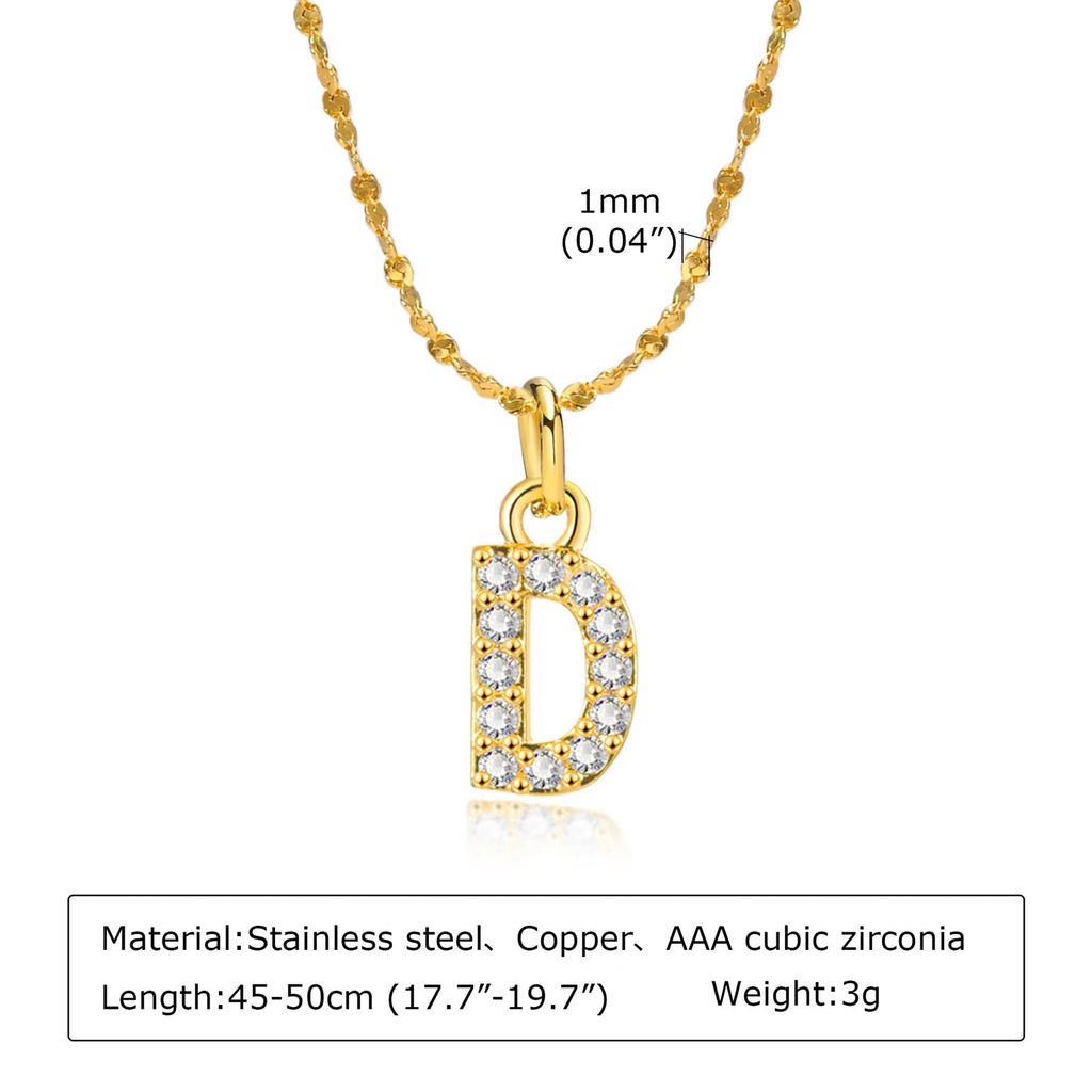Necklace for Stainless Alphabet Sparkly Initial Anniversary [Rockyu] Women, Gold, Hypoallergenic, Steel, Pendant, Zirconia, Letters, Chain, Accessory,