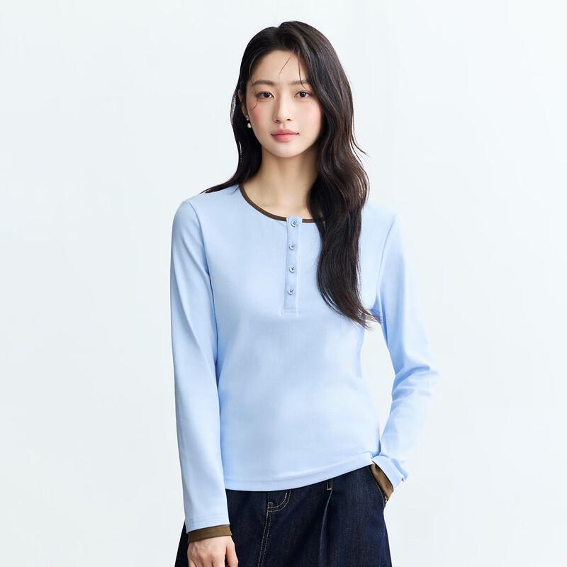 INMAN Women s Color-block Faux Two-piece Long-sleeve T-shirt S