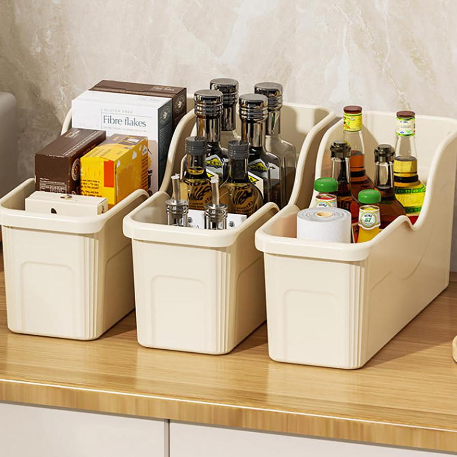 Plastic Organizer Bins, Tall Under Sink Organizer with Handle for Kitchen, Bathroom Pantry Kitchen Organizers Storage Baskets