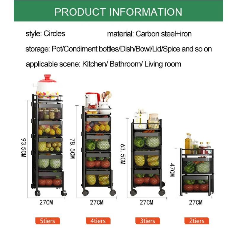 Kitchen Storage Shelf Multi-Layer Movable Fruit Vegetable Snack Stand Rotating Kitchen Storage Rack Large-capacity Shelf
