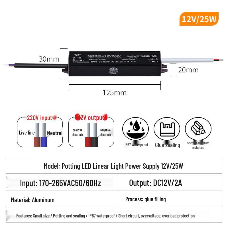 

Zhuochi 220V to 12V/24V Waterproof LED Power Supply CN plug (adapter included)