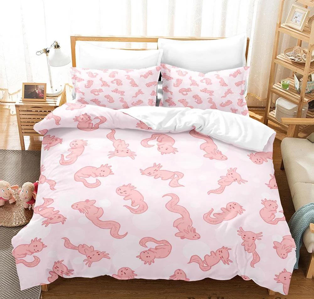 

Комплект постельного белья Kawaii Animal Axolotl Print Single Twin Full Queen King Size Bed Set Aldult Kid Bedroom Duvetcover Set 3D Anime 218x177cm 86x70in