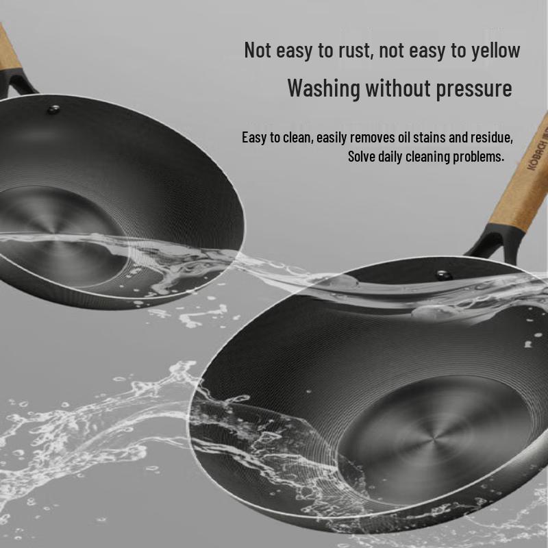 KOBACH 32cm Lightweight Uncoated Iron Wok