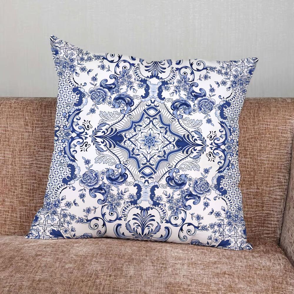 Blue And White Print Pillow Case For Home Bedroom Car Office Decoration Living Room Sofa Cushion Cover Suitable