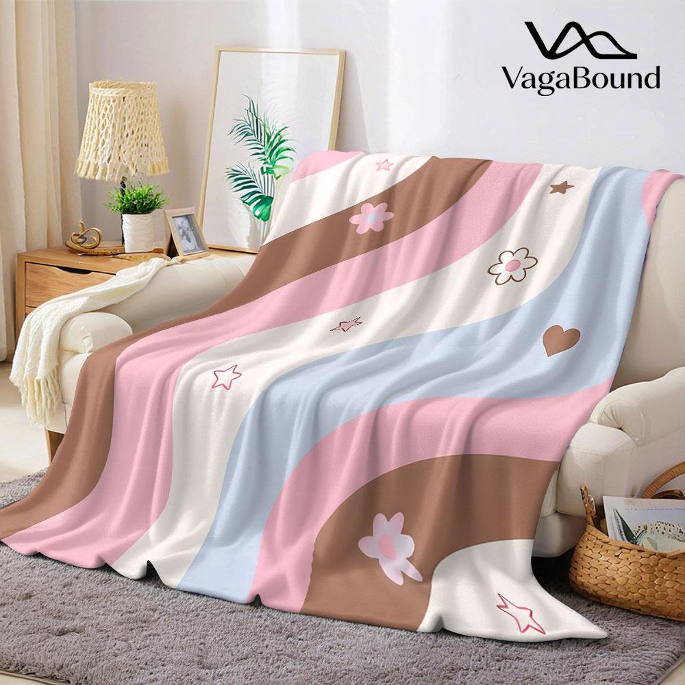 Pastel Wave Hearts Floral Flannel Blanket Warm Soft Halloween Christmas Decorative Couch Warm Cozy All-Season Gift