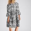 Women's Fashionable V-neck Fresh Printed Temperament Five Quarter Sleeve Dress