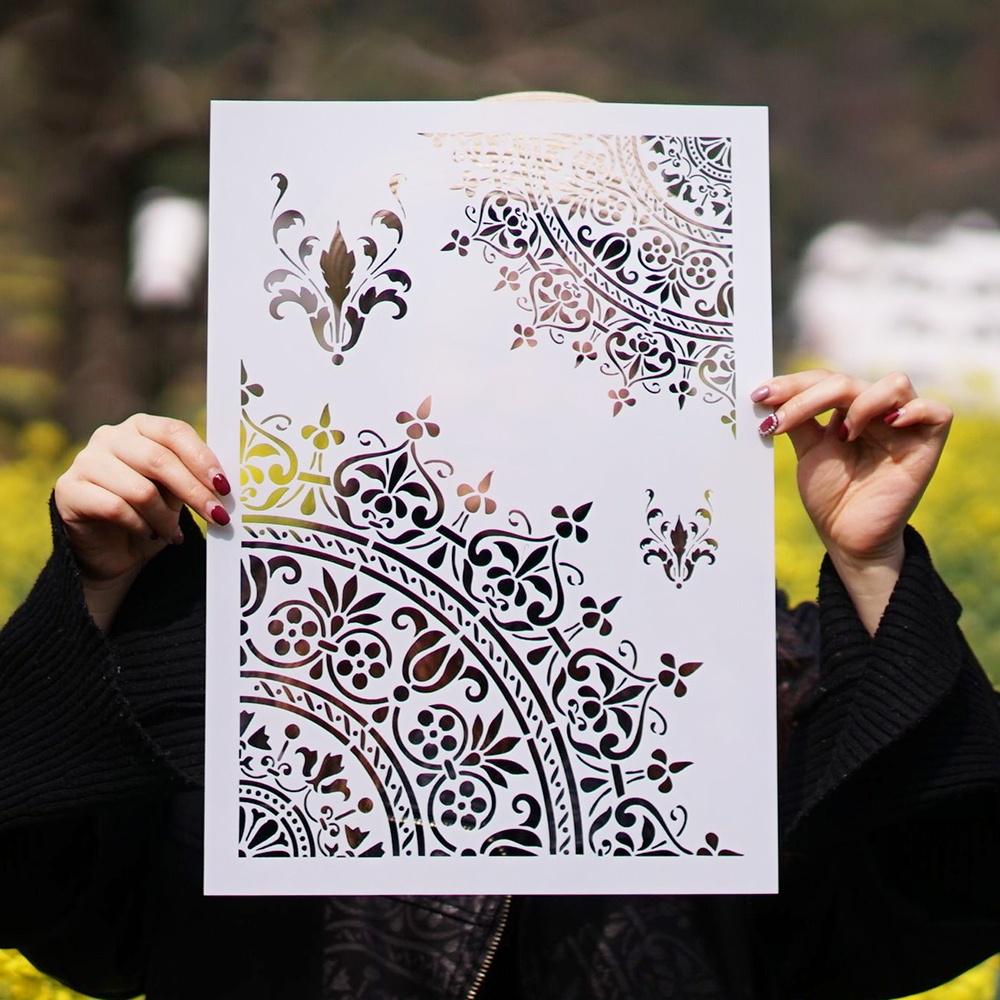 Plantillas de Mandala en capas para manualidades, tamaño A4, A3, A2, para pintura de paredes, álbum de recortes estampado
