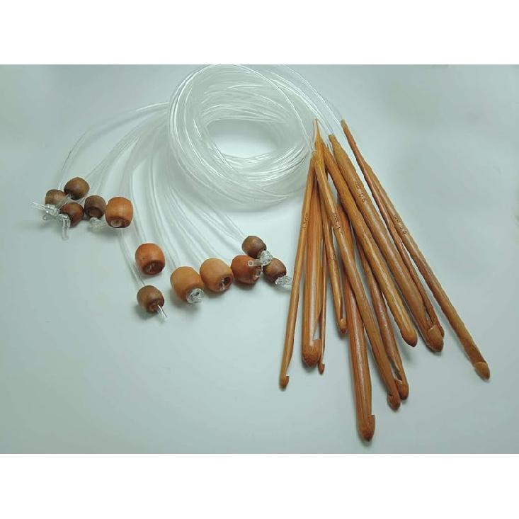 12 Sizes 1.2M 48" Afghan Tunisian Carbonized Bamboo Knitting ABS Needle Crochet Hooks Set with Beads