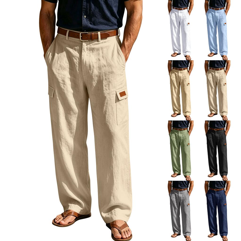 Men's Linen Straight Leg Long Pants - Casual Comfortable Lightweight for Everyday Wear