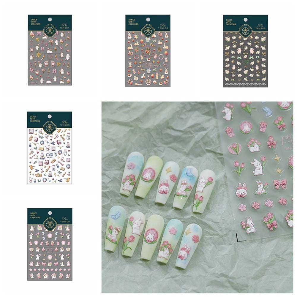 

Мультяшный узор кролика Мультяшный кролик Наклейки для ногтей Цветы Узор Наклейки для ногтей кролика Леди