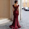 Robe de soirée européenne et américaine en satin à une épaule style sirène, coupe ajustée et fine, robe longue pour banquet et toast