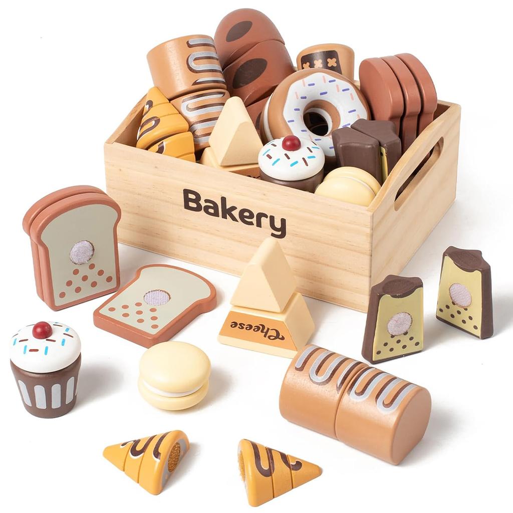 Wooden Pretend Play Kitchen Toys Cutting Food Accessories Set Fruit Vegetable Bakery Meat Fish Early Educational Cognition Toys