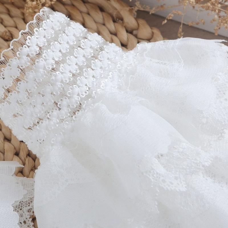 White Lace Faux Sleeves Pair with Gathered Opening for Top Styling Dress Looks and Costume Accessory Wear
